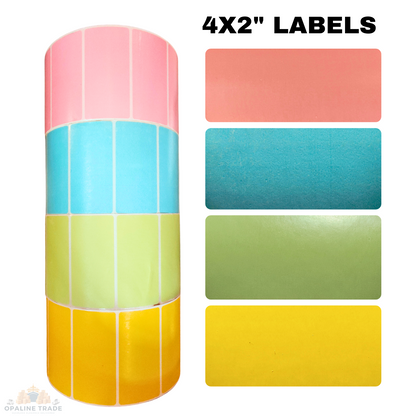4x2" Thermal Labels, 3" Core: Blue/Pink/Yellow/Green, Pick Color, 3000-Roll