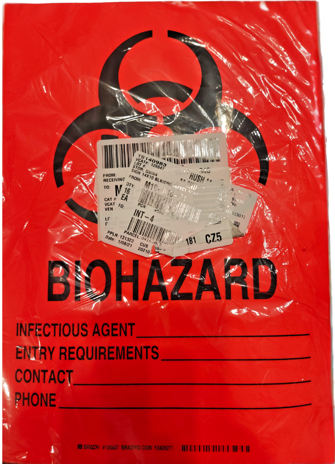 16 PACK - Brady Biohazard Infectious Agent Warning Signs 14"x10" Orange  #126647