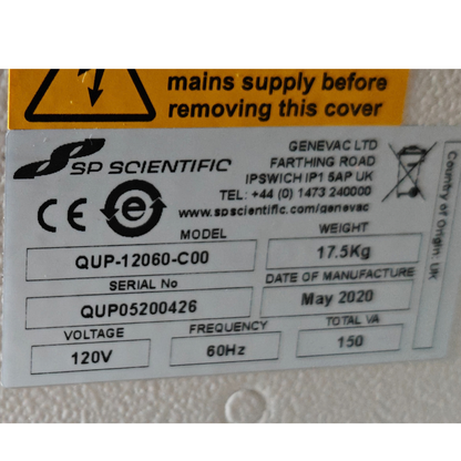 SP Scientific Genevac miVac Vacuum Pump QUP-12060-C00 120V with Glass Catch Jar