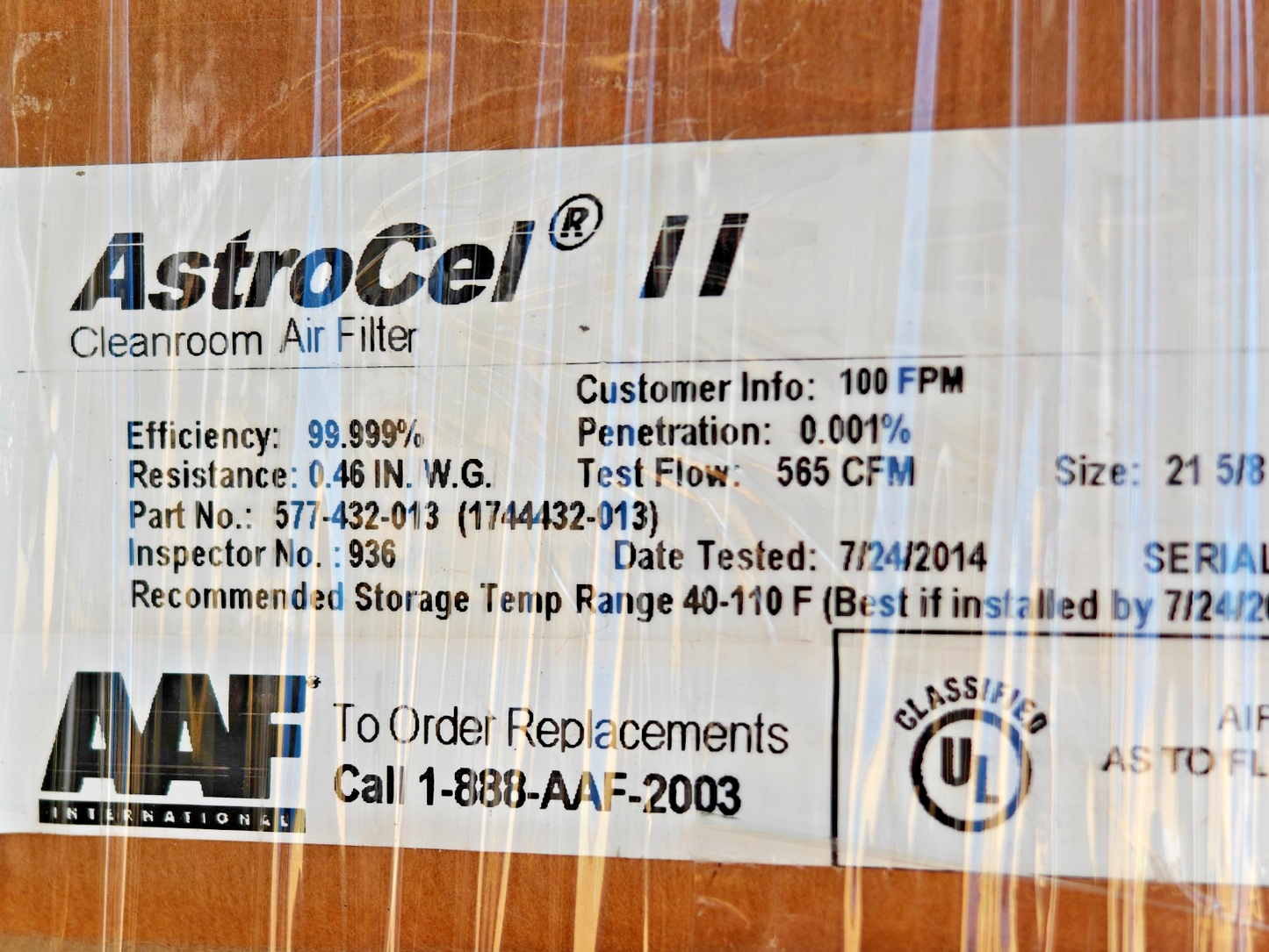 AAF AstroCel II HEPA Cleanroom Air Filter P/N 577432013 | NEW
