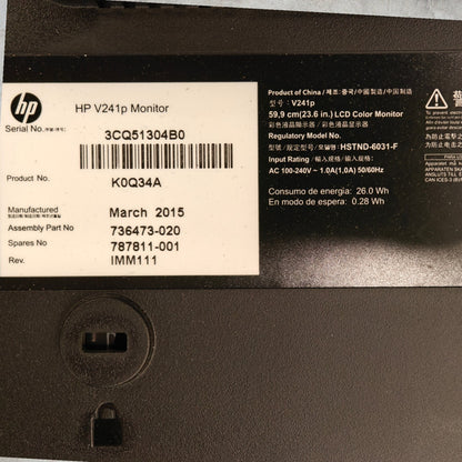 HP V241p 24" FHD 1920x1080 Widescreen Monitor MVA LCD Display - VGA, DVI Inputs