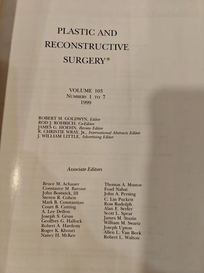 Plastic and Reconstructive Surgery Vol 103 1999 Medical Journal 2-Book Hardcover