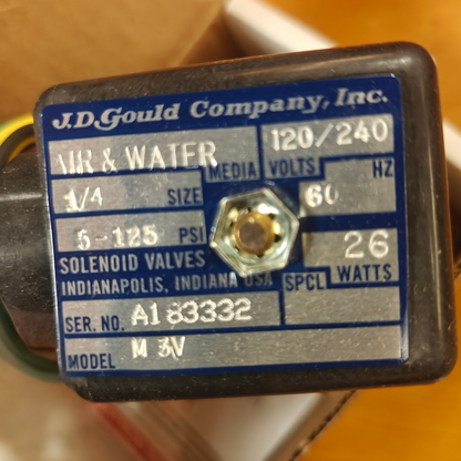 J.D. Gould M014V3VB96012 M-3V Velvetrol 1/4" Solenoid Valve 120/240V Air Water