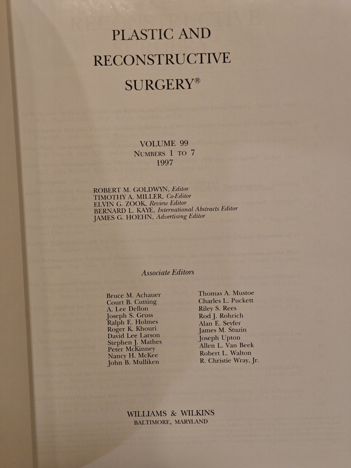 Plastic and Reconstructive Surgery Vol 99 Nos 1–7 1997 Hardcover Medical Journal