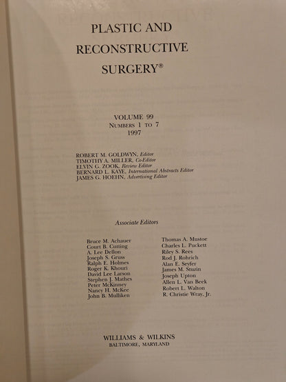 Plastic and Reconstructive Surgery Vol 99 Nos 1–7 1997 Hardcover Medical Journal