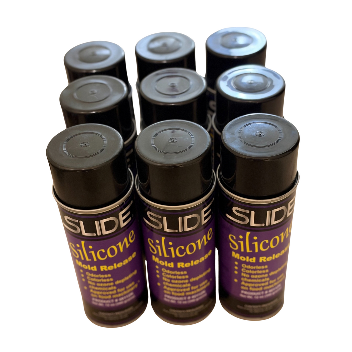 Slide Silicone Mold Release Lubricant Spray Non-Staining Case of 9 Cans - NEW