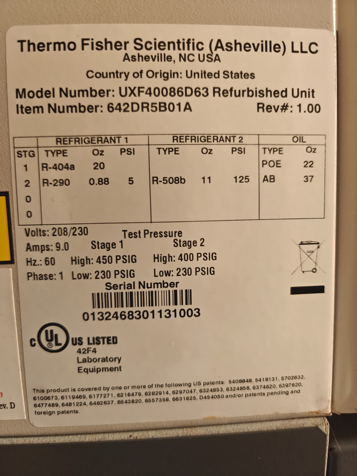 Thermo Scientific Revco UxF40086D -86°C Ultra-Low Upright Laboratory Freezer