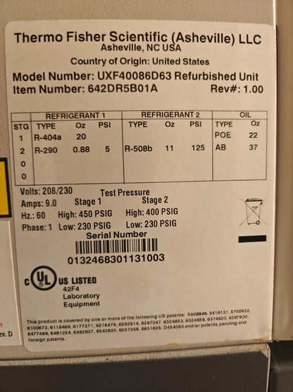 Thermo Scientific Revco UxF40086D -86°C Ultra-Low Upright Laboratory Freezer