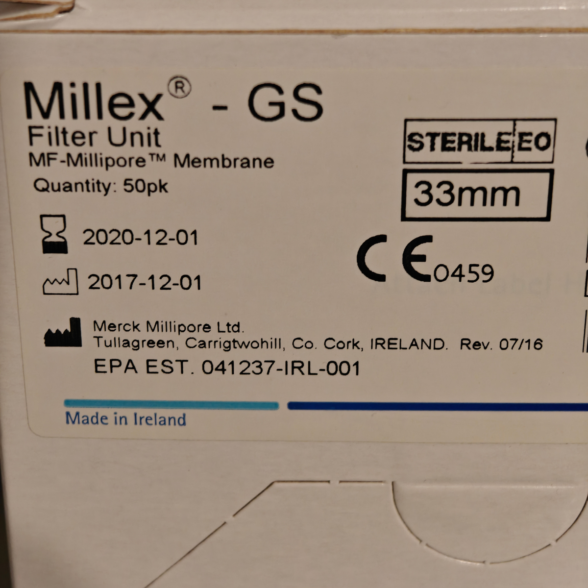 Merck Millipore SLGSM33SS Millex-GS Syringe Filter 33mm 0.22um 50pk | NEW