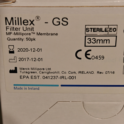 Merck Millipore SLGSM33SS Millex-GS Syringe Filter 33mm 0.22um 50pk | NEW