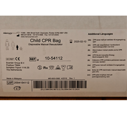 Mercury Medical 6 Pack Disposable Child CPR Bags w/ Manometer & Hyperinflation System