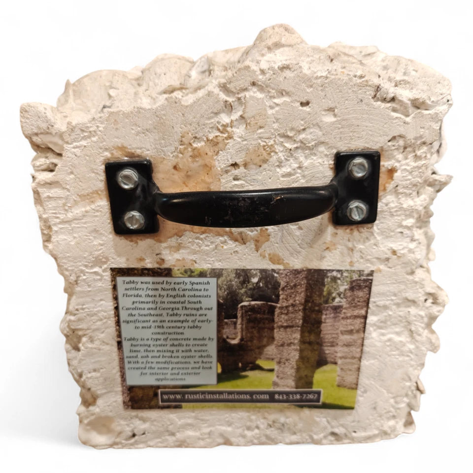 Front view of authentic tabby concrete block oyster shell construction
