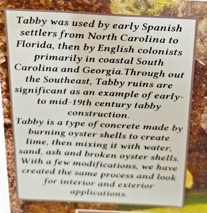 Informational plaque describing tabby concrete oyster shell construction