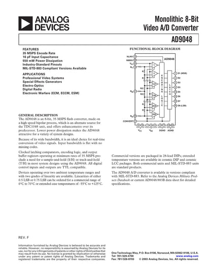 AD9048 series video A/D converter integrated circuits