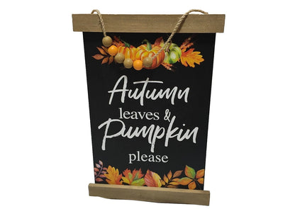 Autumn Leaves and Pumpkin Please wall decor hanging sign with beaded accents fall home decoration