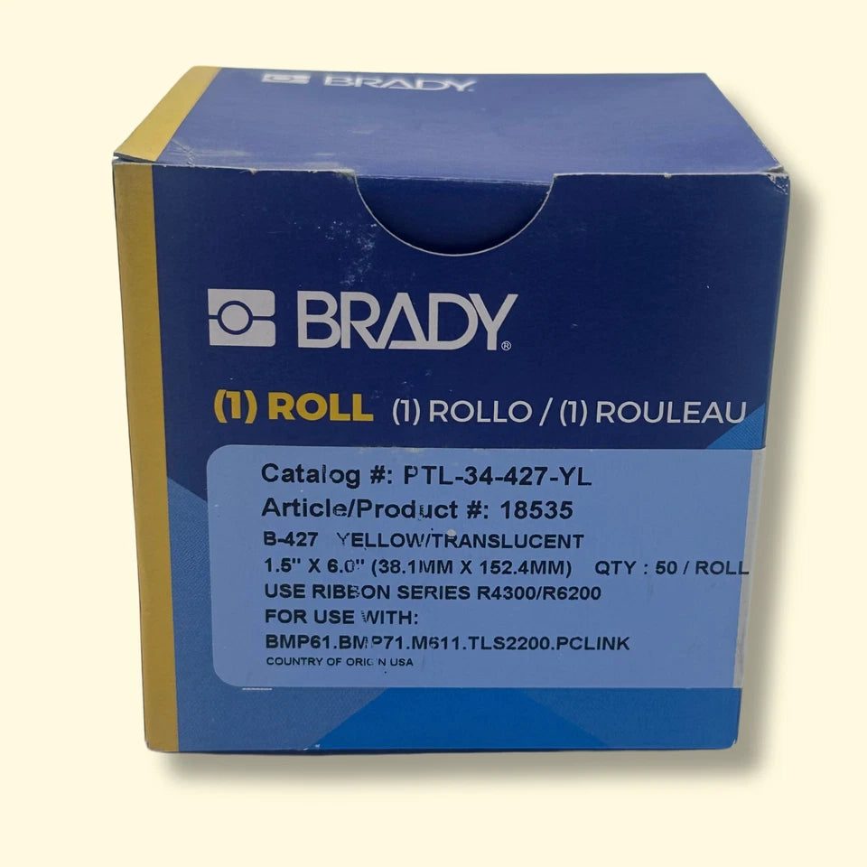 Brady PTL-34-427-YL self laminating vinyl labels 1.5 x 6 yellow translucent