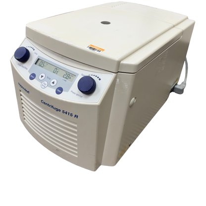 Right-angled front view of the closed Eppendorf 5415 R refrigerated laboratory centrifuge