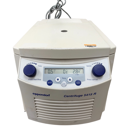 Front view of the Eppendorf 5415 R refrigerated microcentrifuge showing the digital control panel and housing