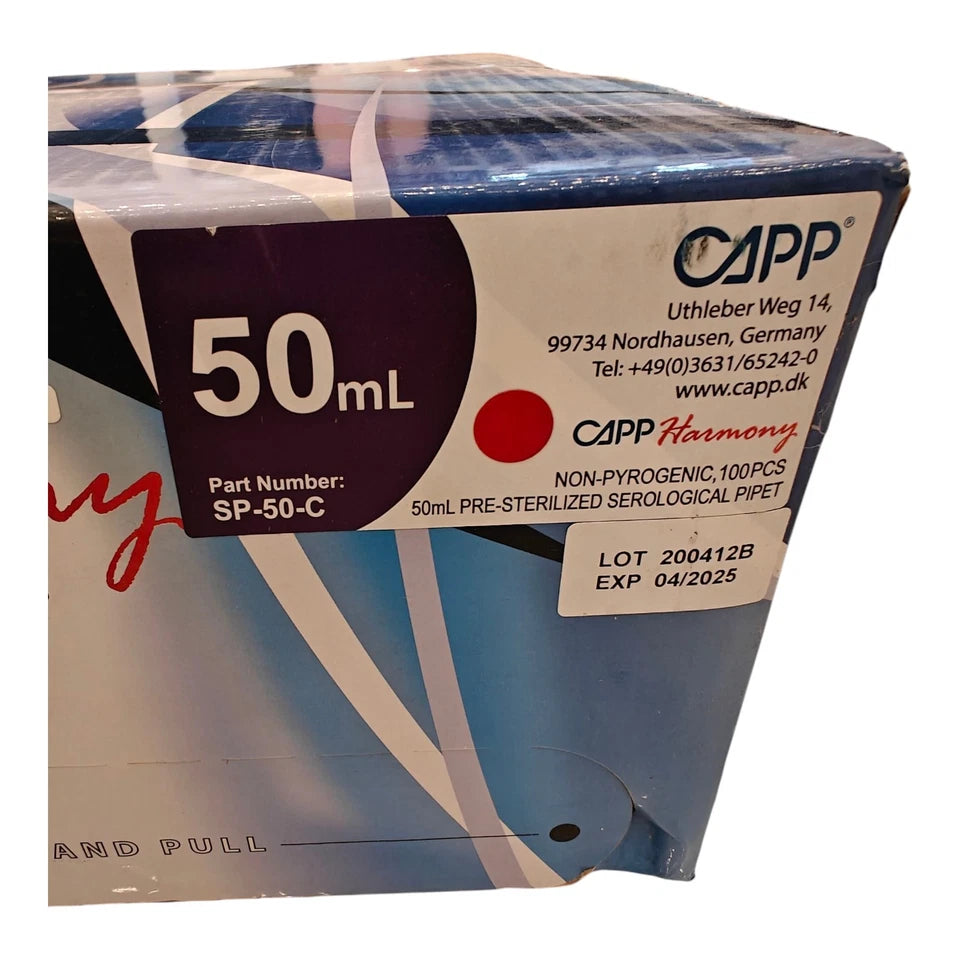Label on Harmony 50 mL serological pipettes sterile case