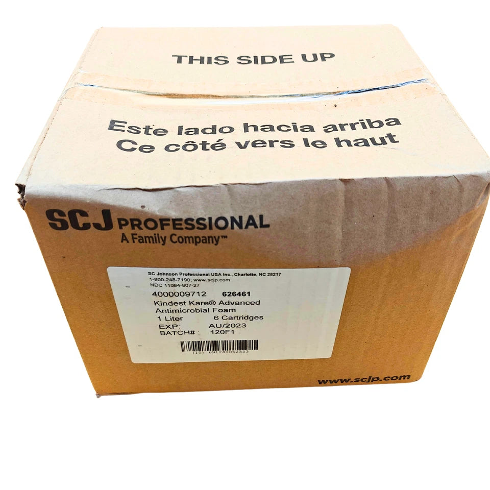 Shipping box containing Kindest Kare soap refill bottles