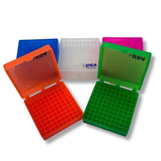 USA Scientific 100-Well 2in Cryogenic Freezer Tube Storage Box - Choose Color