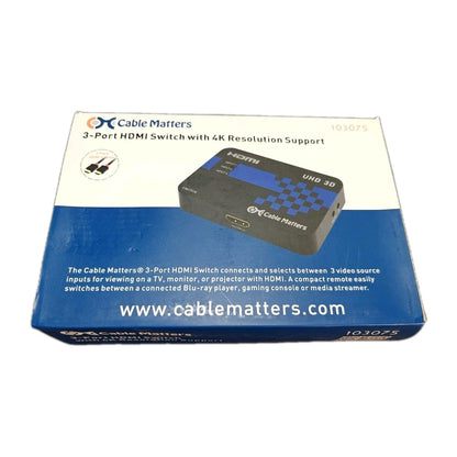 NEW Cable Matters 103075 3-Port HDMI Switch with 4K Resolution Support