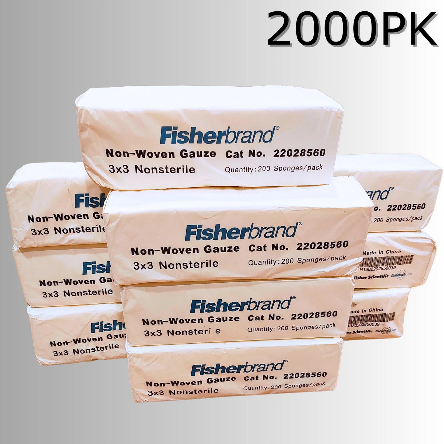 Fisherbrand™ 4-Ply Lab Gauze Sponges, 3x3", Non-Woven, Non-Sterile (2000-Pack)