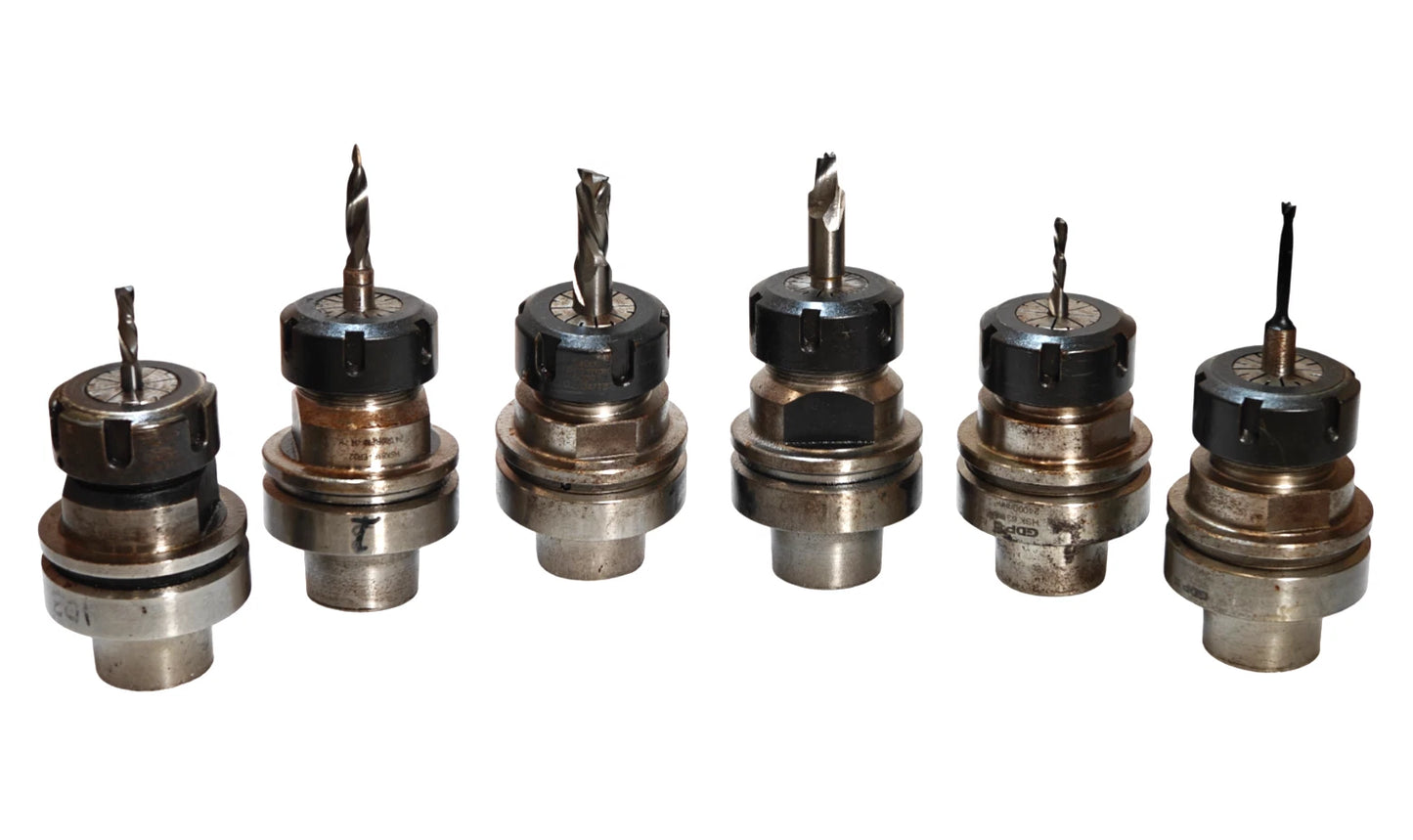 LOT of 6 HSK63F Tool Holders w/ Precision ER32 Collets & End Mills | CNC Router