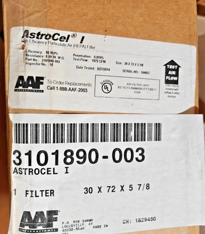 AAF AstroCel I HEPA Filter 30x72x5 7/8 Cleanroom HVAC 99.99% Industrial Grade