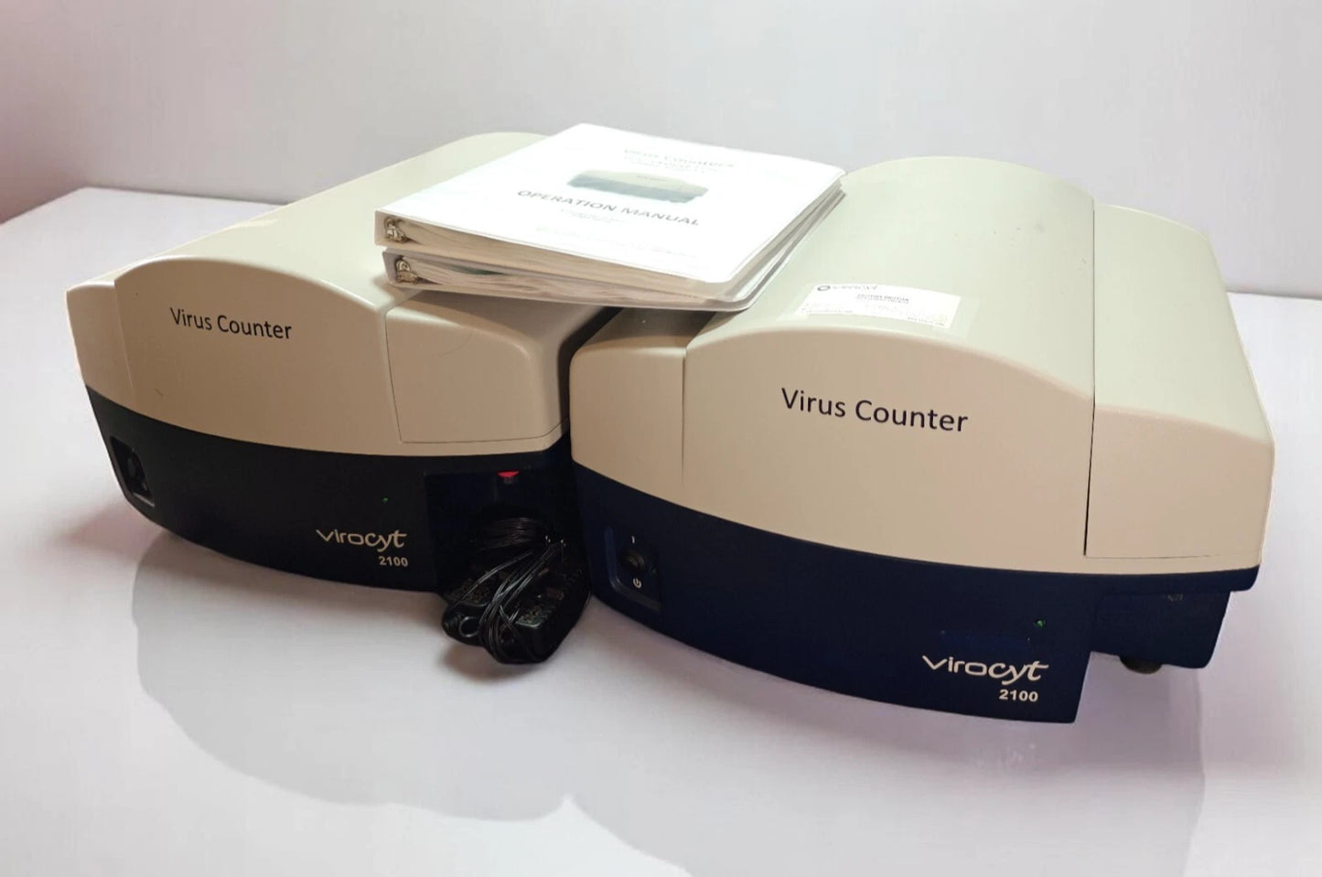 Set of 2 ViroCyt 2100 Virus Counter Lab Analyzers w/ Manual & Power Supply