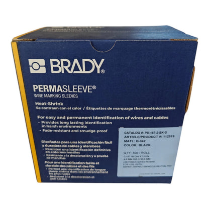 BRADY PermaSleeve PS-187-2-BK-S Heat Shrink Wire Labels 3/16”, 3" Core Printers