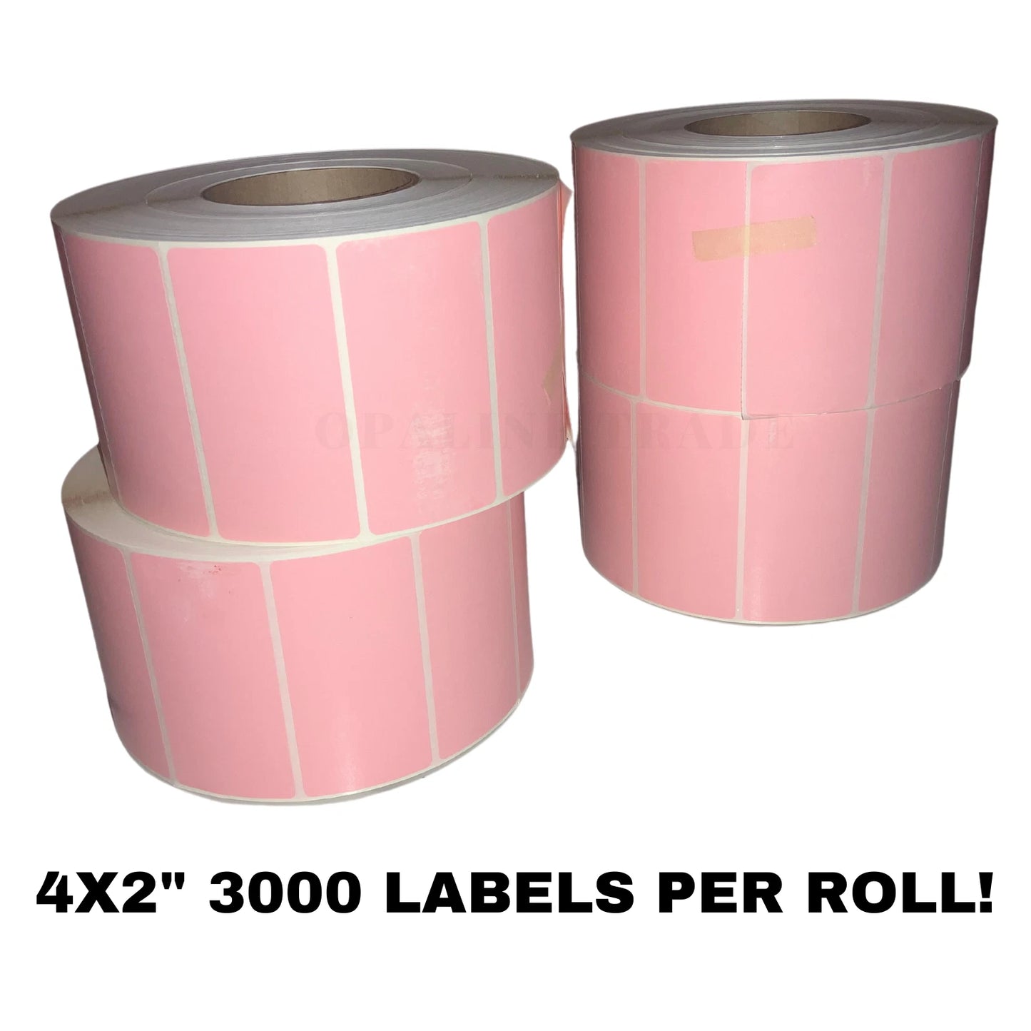 Thermal Transfer Labels 4x2" - Pink, 12000 Count (4 Rolls of 3000) - Industrial
