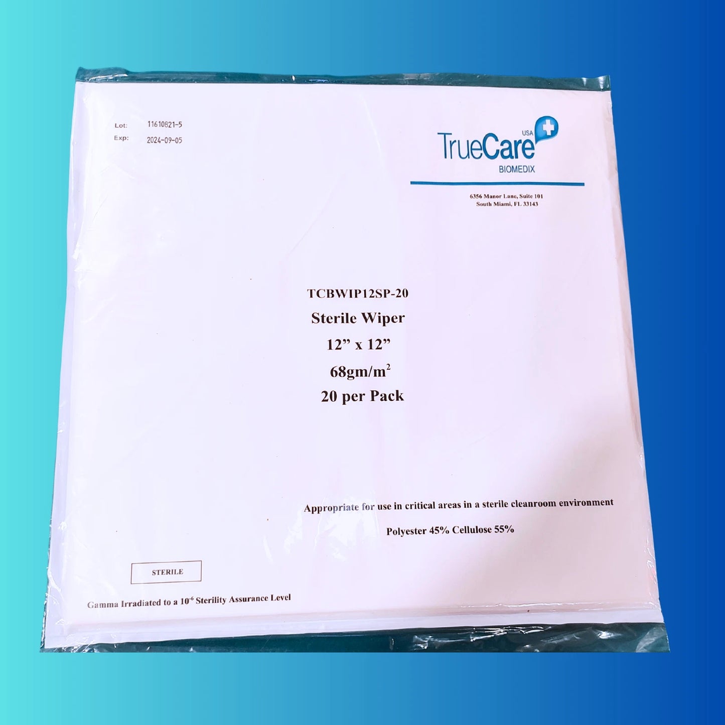 Sterile Cleanroom Wipers 12x12 Inch Pack of 20 TrueCare Biomedix ISO 5 NEW