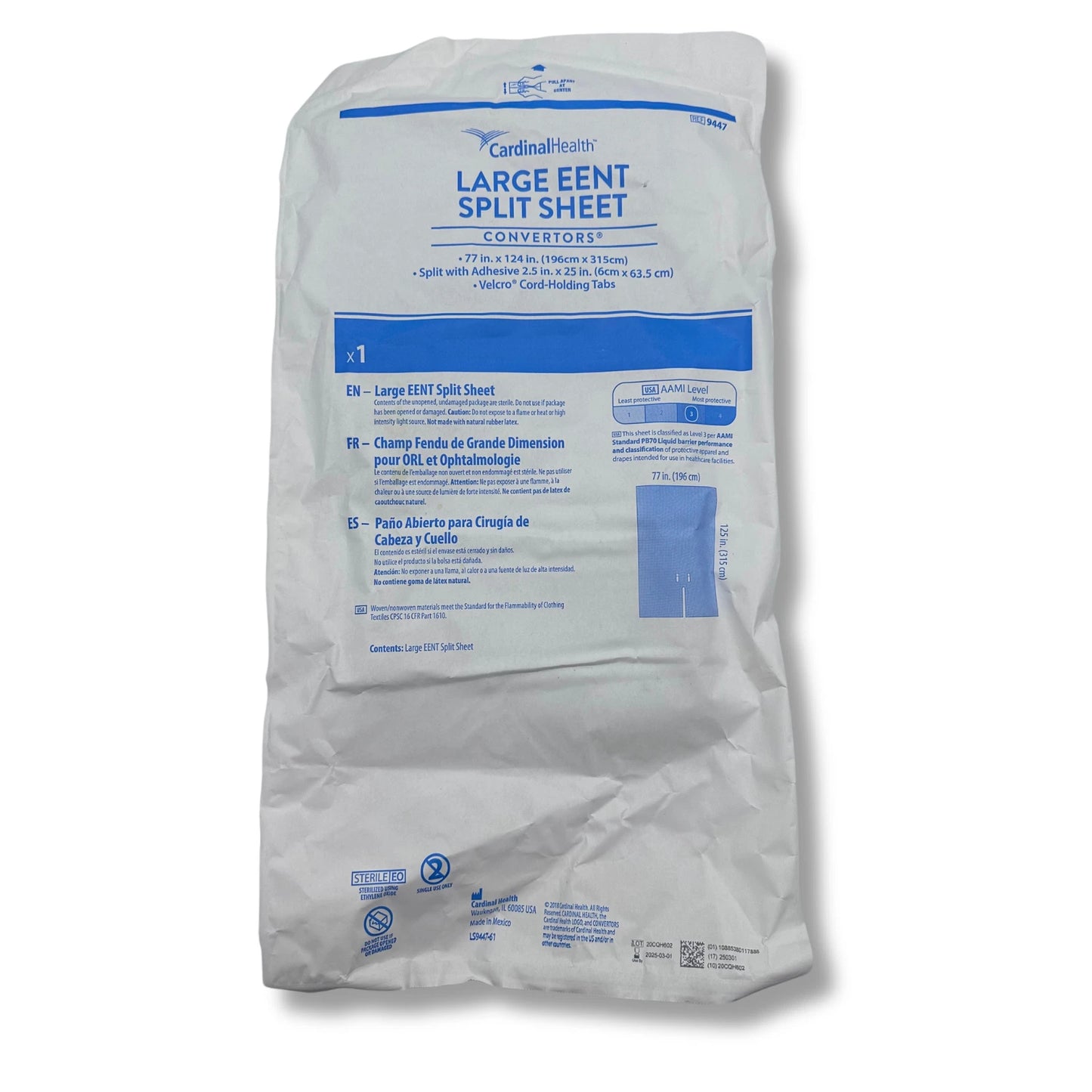 Box of 8 Cardinal Health Large EENT Split Sheet/Drape (77 in. x 124 in.)