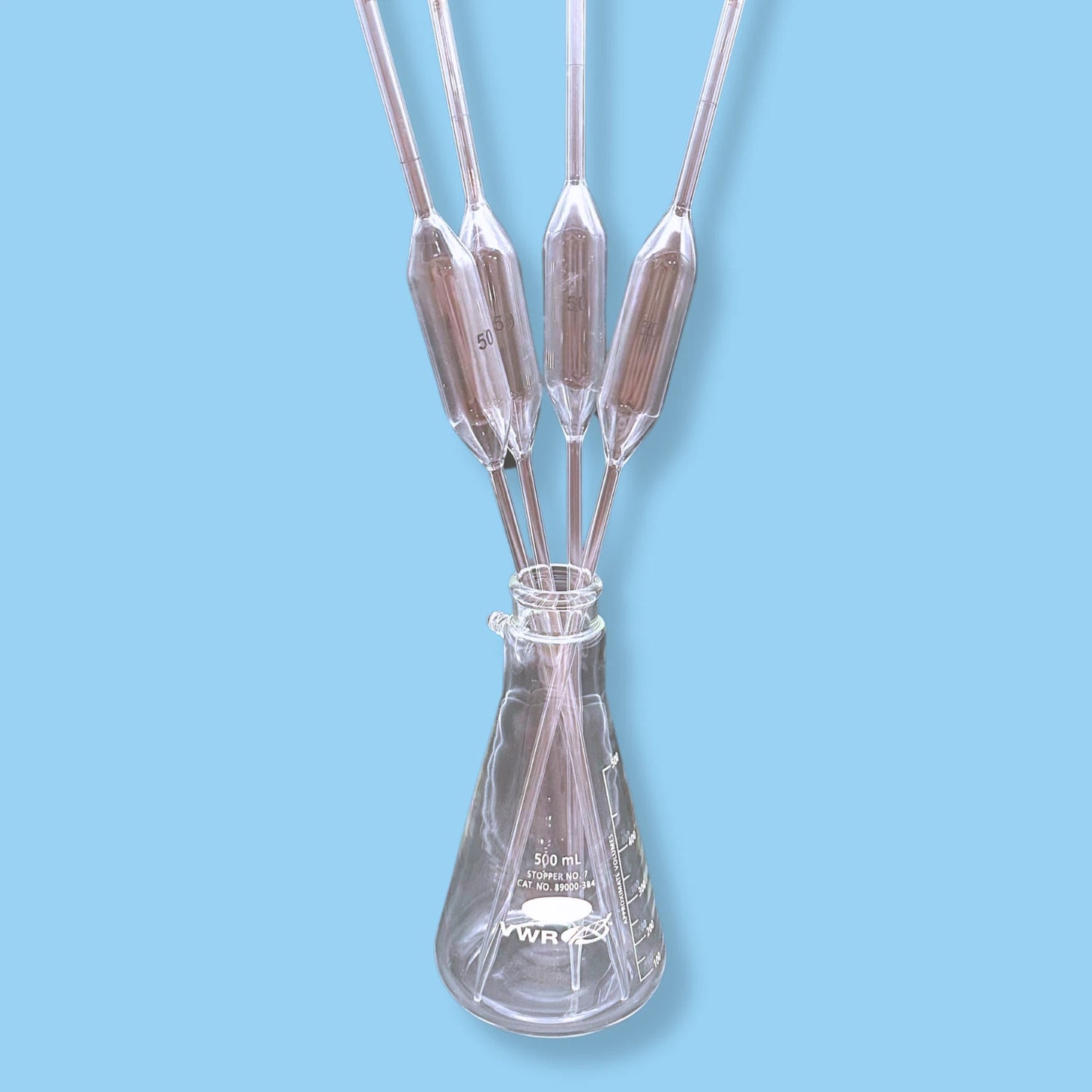 Set of VWR 500mL Filtering Flask & 4 Pyrex 50mL Volumetric Pipets | Heavy Wall