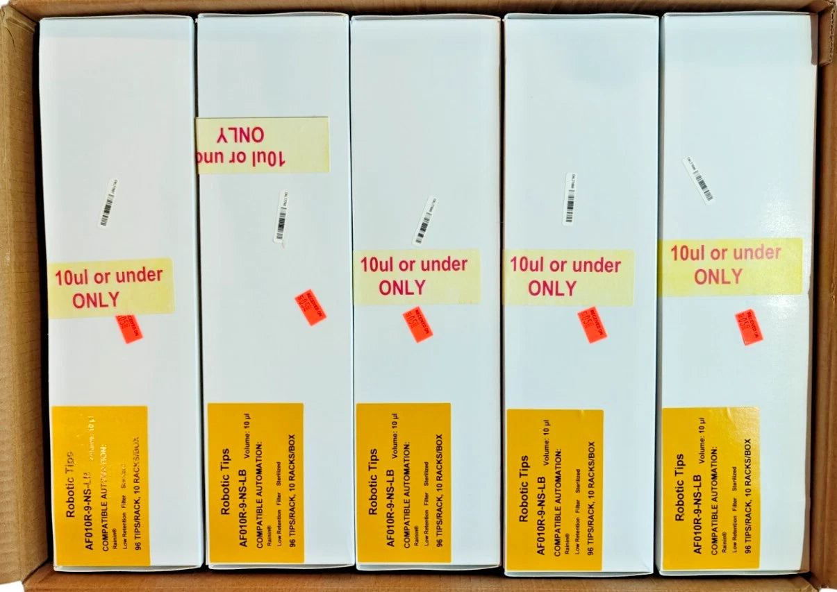 GEB 10µL Robotic Pipette Tips 4800/Case [AF010R-9-NS-LB] Rainin LTS Sterile NEW