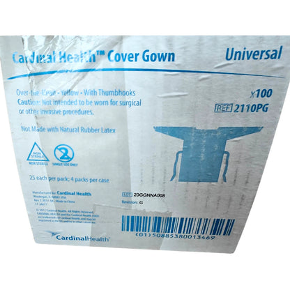 Cardinal Health Over-the-Head Protective Gowns, SMS, Yellow, 100pcs, # [2110PG]