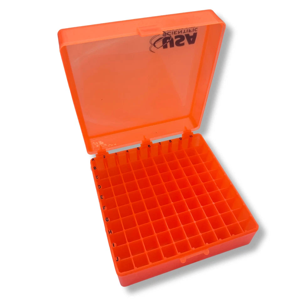USA Scientific 100-Well 2in Cryogenic Freezer Tube Storage Box - Choose Color