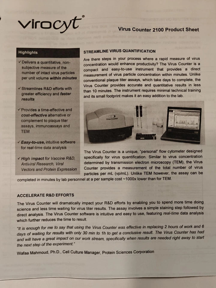 Set of 2 ViroCyt 2100 Virus Counter Lab Analyzers w/ Manual & Power Supply