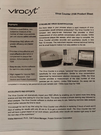 Set of 2 ViroCyt 2100 Virus Counter Lab Analyzers w/ Manual & Power Supply
