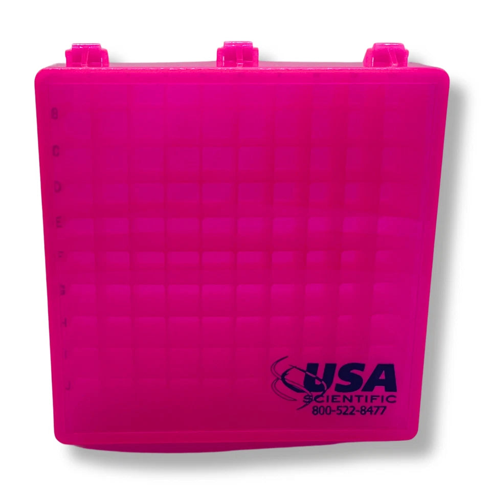 USA Scientific 100-Well 2in Cryogenic Freezer Tube Storage Box - Choose Color