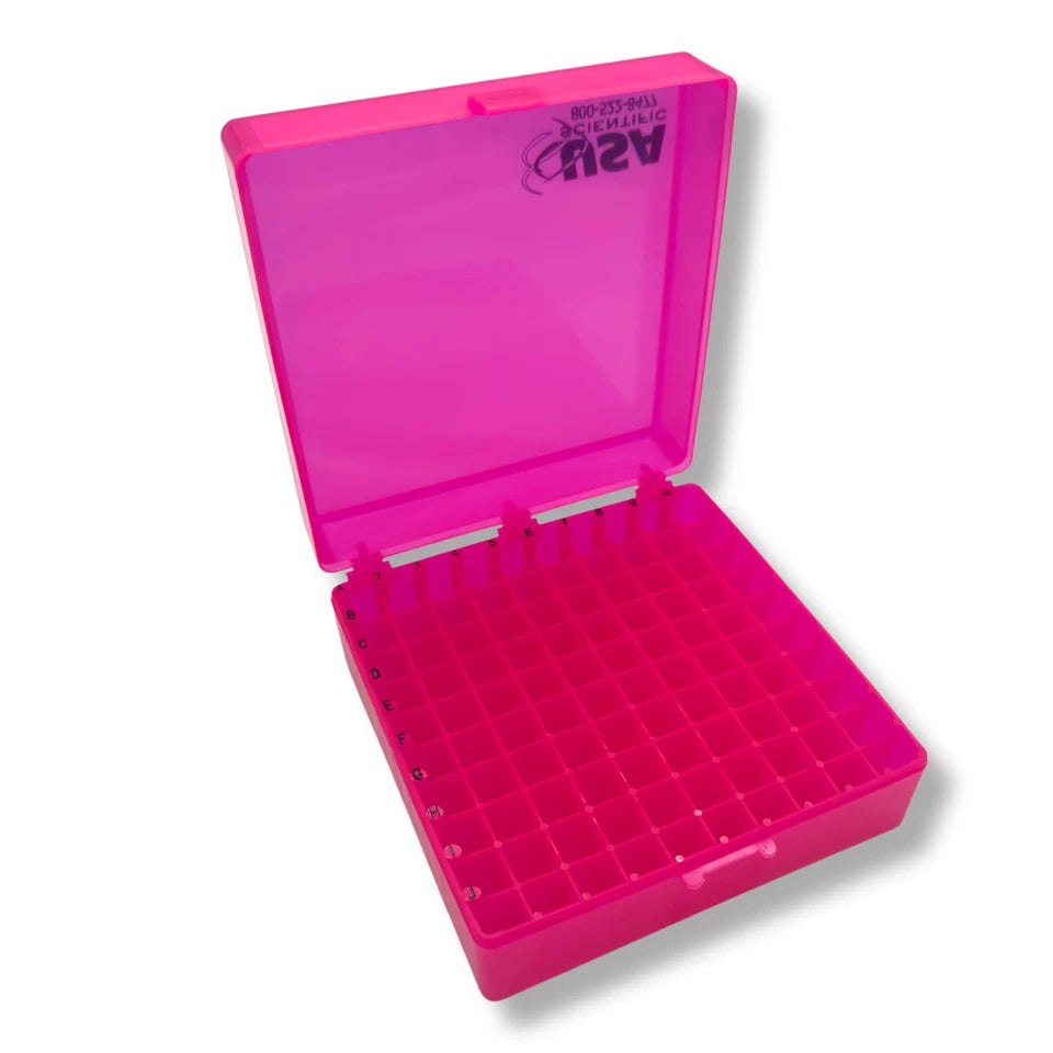USA Scientific 100-Well 2in Cryogenic Freezer Tube Storage Box - Choose Color