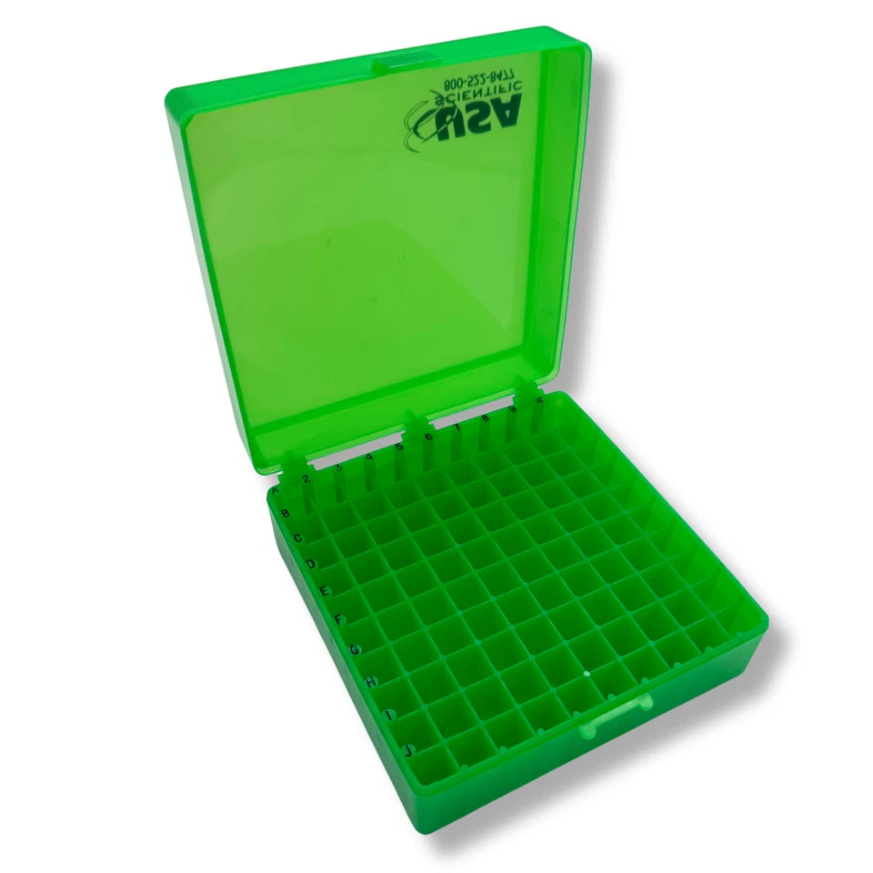 USA Scientific 100-Well 2in Cryogenic Freezer Tube Storage Box - Choose Color