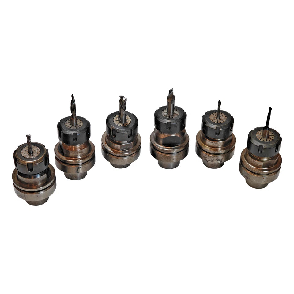 LOT of 6 HSK63F Tool Holders w/ Precision ER32 Collets & End Mills | CNC Router