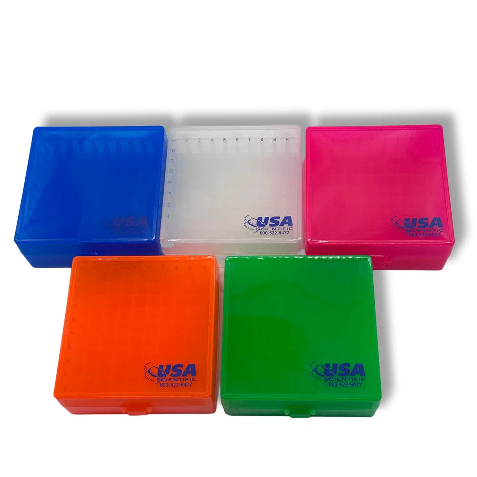 USA Scientific 100-Well 2in Cryogenic Freezer Tube Storage Box - Choose Color