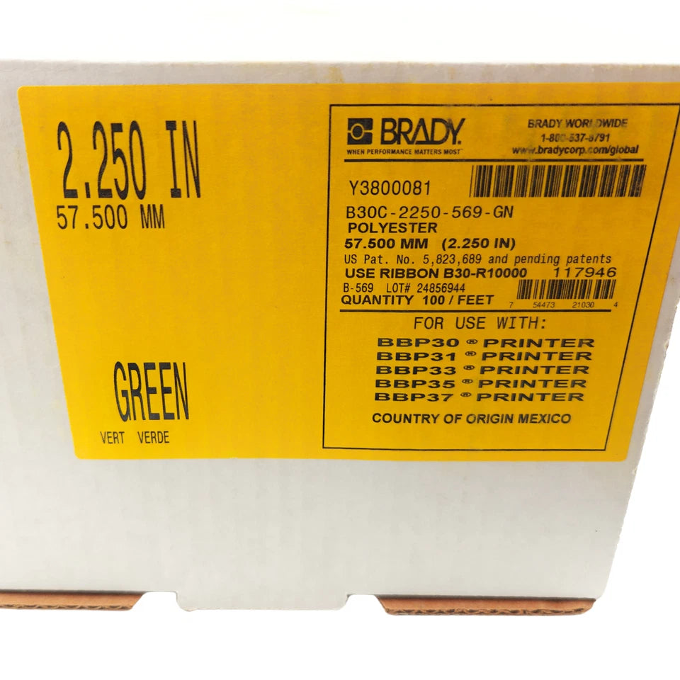 Brady [B30C-2250-569-GN] Polyester Label Tape for B30 Printers - 2.25" Green