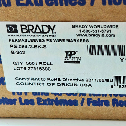 Brady PS-094-2-BK-S PermaSleeve Heat Shrink Wire Marking Sleeves 3/32" x 2", BLK