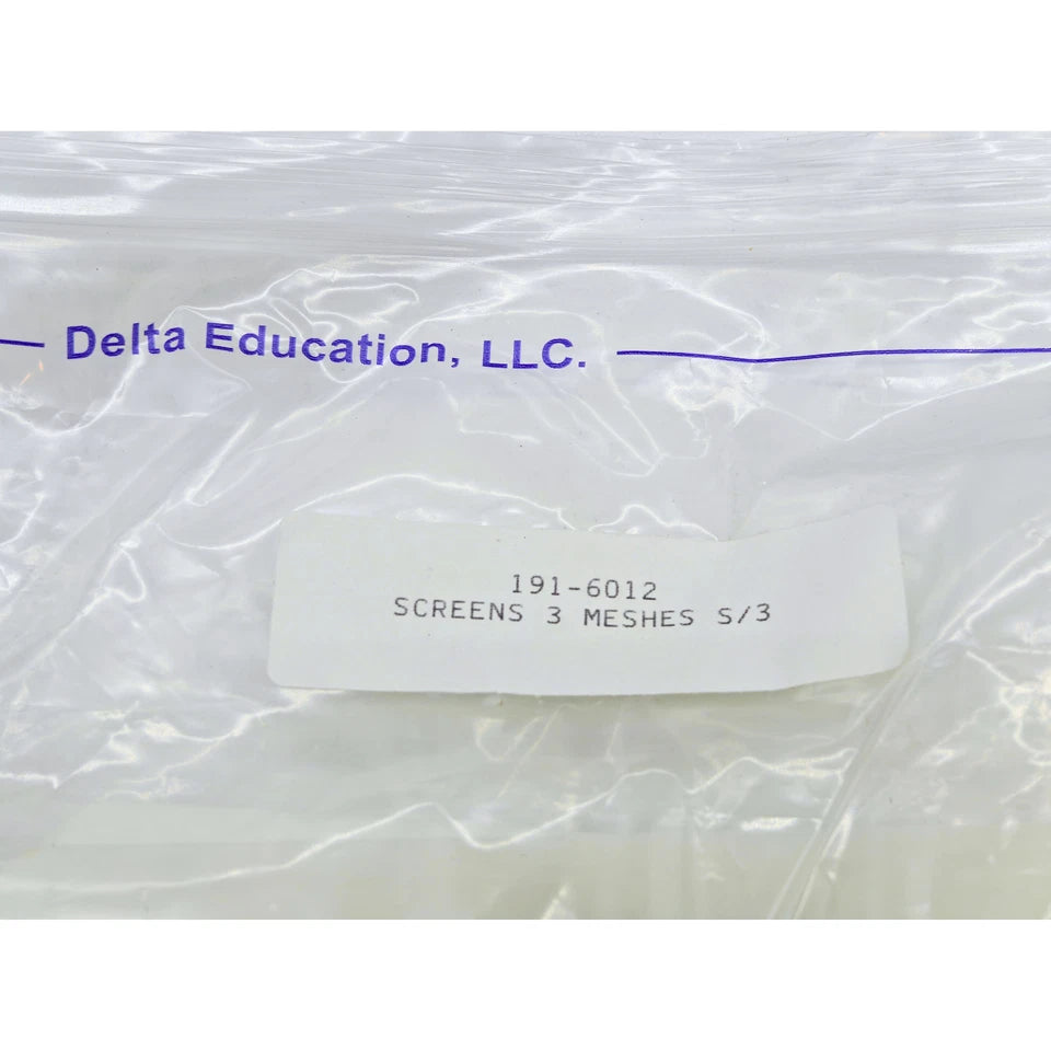 3 Pack Delta Education 191-6012 Classroom Lab Sieve Mesh Screens 6x6 in, (S/M/L)