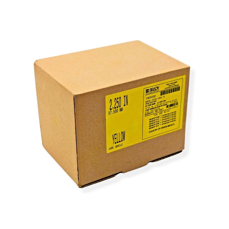 Brady B30C-2250-569-YL Yellow Low-Halide Polyester Label Tape 2.25 in W x 100 ft