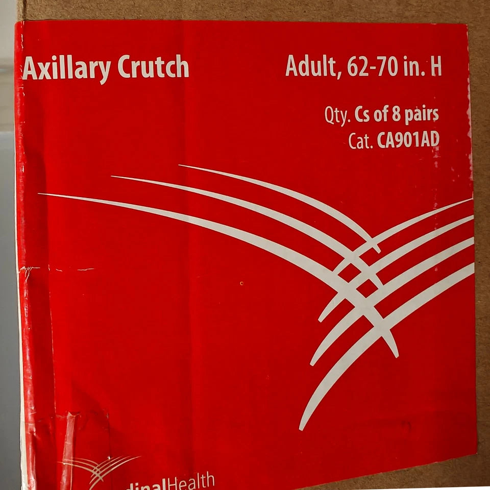 8PK CardinalHealth Adjustable Aluminium Axillary Crutches Adult 62-70 in, 300lbs